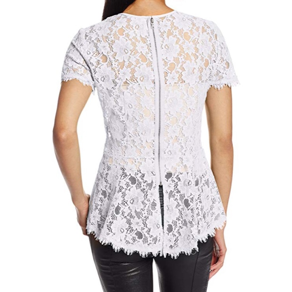 BCBGMaxAzaria Evia Lace Peplum Top, Size Large - Picture 2 of 4